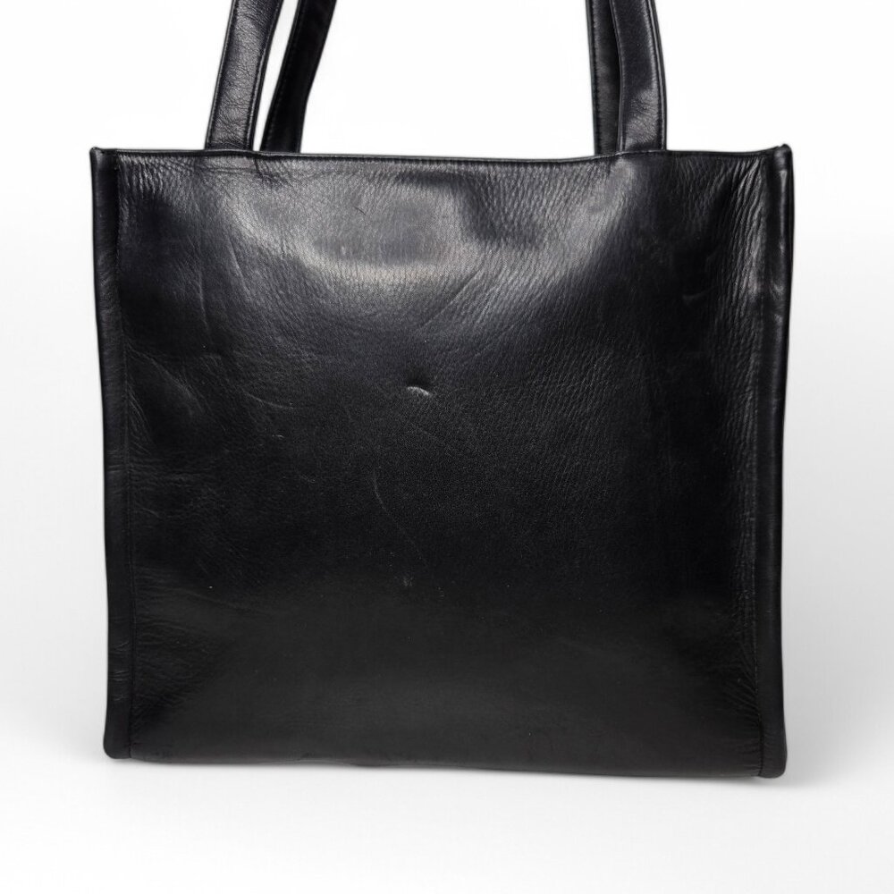 Perlina Black Soft Leather Shoulder Purse Women's Boxy Zip Top Classic Look - Picture 11 of 11